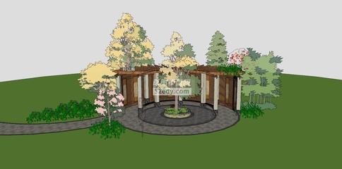 長(zhǎng)廊庭院景觀SU